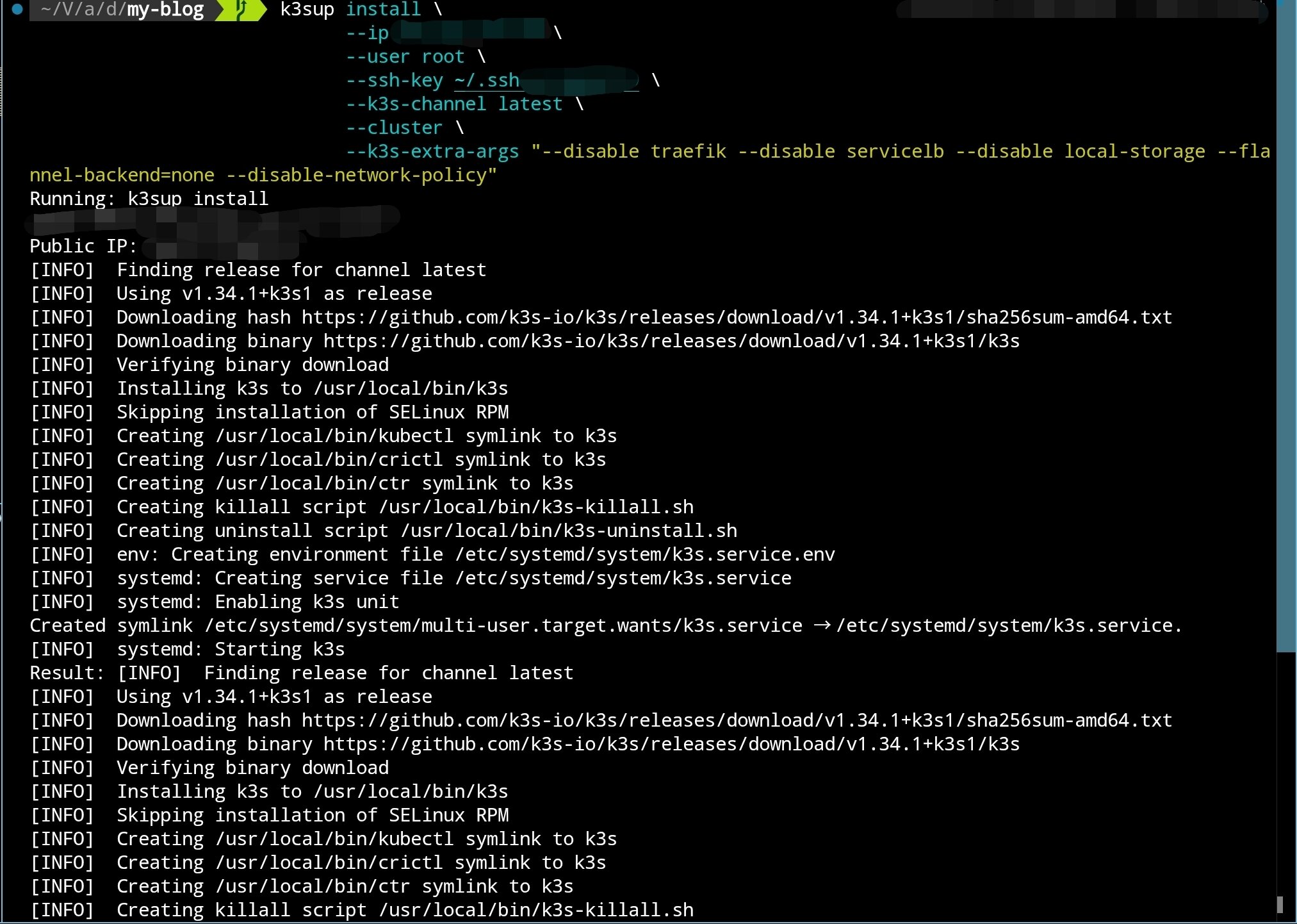 k3sup 安装初始控制节点输出